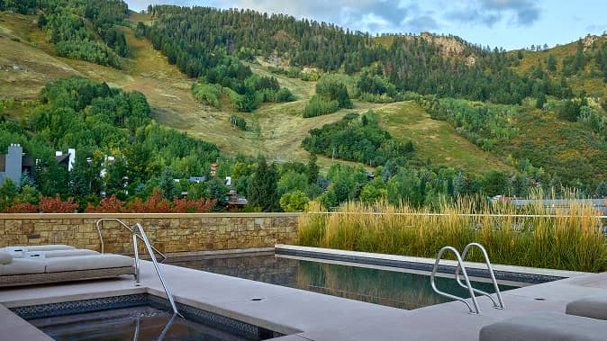 rooftop pool in the summer at the residences in aspen